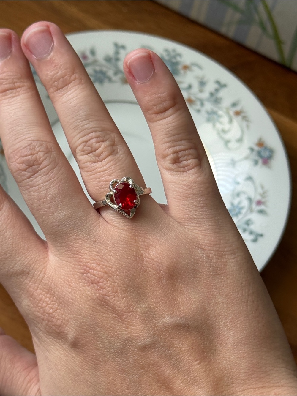 Red CZ 925 vintage sterling silver women’s ring size 6